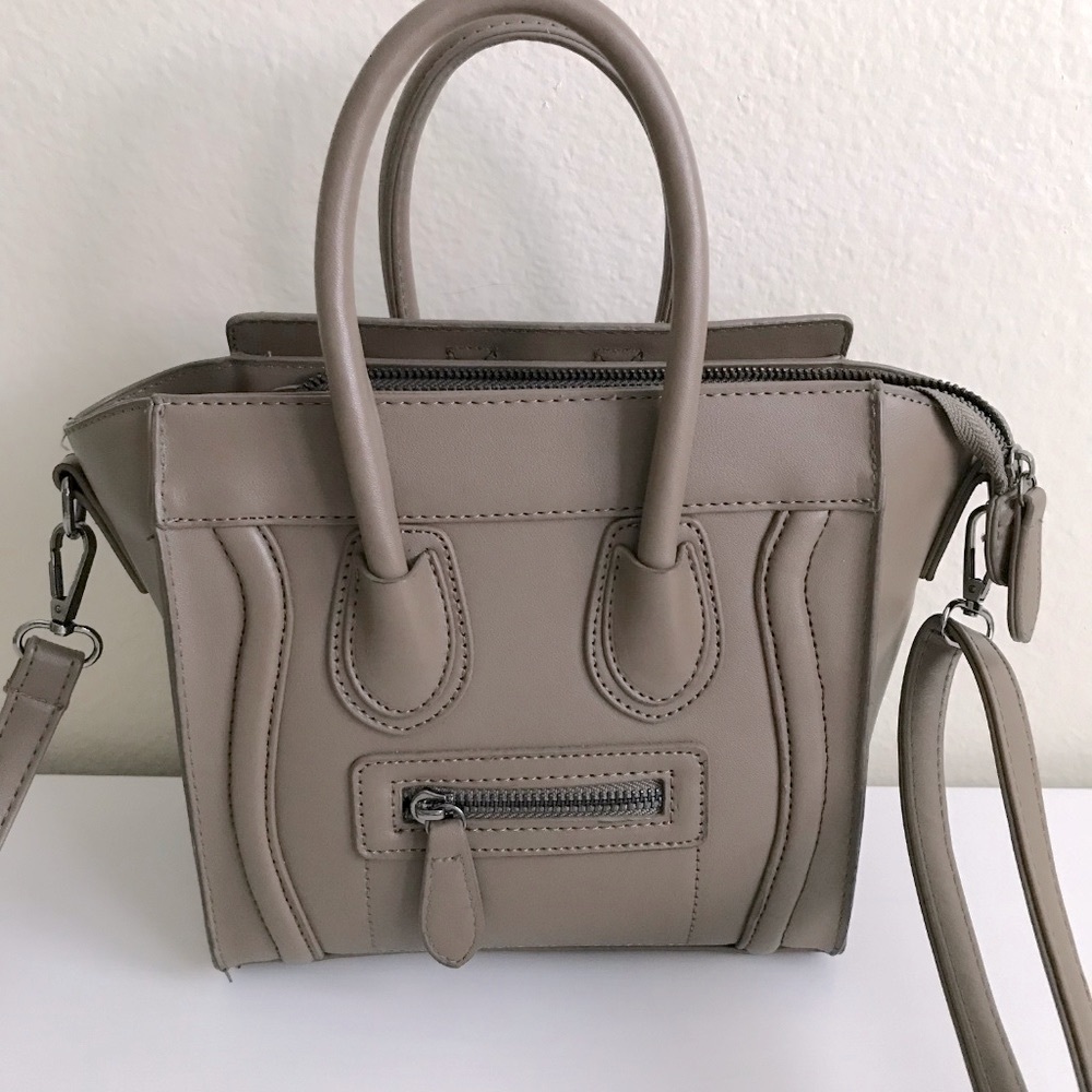 Crossbody top handle satchel taupe handbag